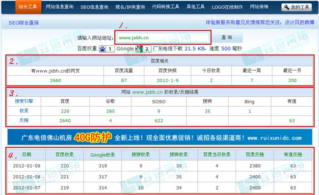 站長(zhǎng)工具SEO綜合查詢頁(yè)面