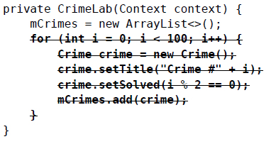 在CrimeLab.java中，刪除生成隨機(jī)crime記錄的代碼